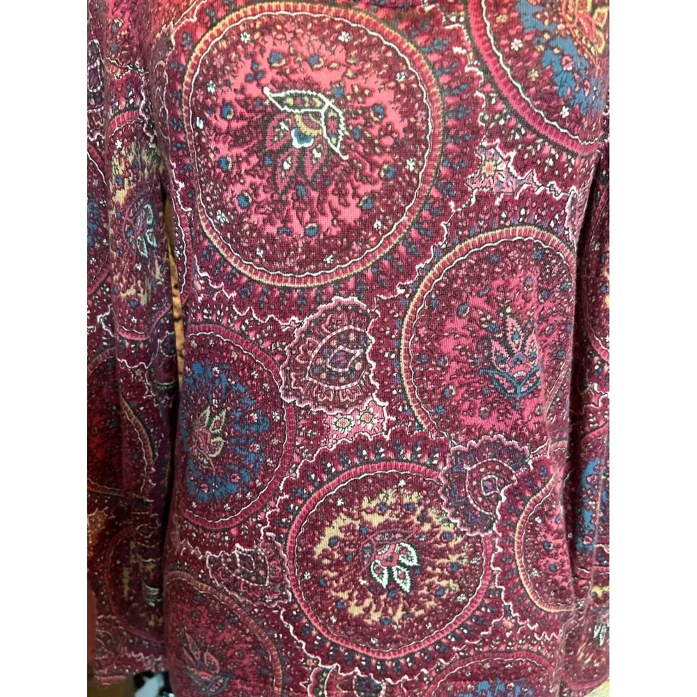 Talbots‎ Pure 100% Merino Wool Paisley Medallion Sweater Burgundy Red Sz M